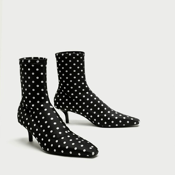 Zara Polka Dot Black & White Ankle Boot 7.5 - Picture 4 of 8